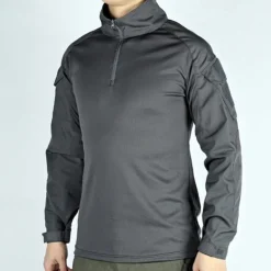 Men's Combat Shirt Hiking Shirt Tactical Military Shirt Long Sleeve Quarter Zip Top Outdoor Breathable Soft Polyester Patchwork Black Army Green Brown Gym Climbing Camping / Hiking / Caving