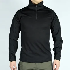 Men's Combat Shirt Hiking Shirt Tactical Military Shirt Long Sleeve Quarter Zip Top Outdoor Breathable Soft Polyester Patchwork Black Army Green Brown Gym Climbing Camping / Hiking / Caving