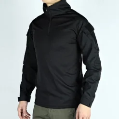Men's Combat Shirt Hiking Shirt Tactical Military Shirt Long Sleeve Quarter Zip Top Outdoor Breathable Soft Polyester Patchwork Black Army Green Brown Gym Climbing Camping / Hiking / Caving
