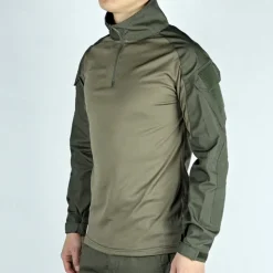 Men's Combat Shirt Hiking Shirt Tactical Military Shirt Long Sleeve Quarter Zip Top Outdoor Breathable Soft Polyester Patchwork Black Army Green Brown Gym Climbing Camping / Hiking / Caving