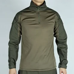 Men's Combat Shirt Hiking Shirt Tactical Military Shirt Long Sleeve Quarter Zip Top Outdoor Breathable Soft Polyester Patchwork Black Army Green Brown Gym Climbing Camping / Hiking / Caving