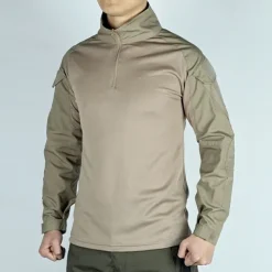 Men's Combat Shirt Hiking Shirt Tactical Military Shirt Long Sleeve Quarter Zip Top Outdoor Breathable Soft Polyester Patchwork Black Army Green Brown Gym Climbing Camping / Hiking / Caving