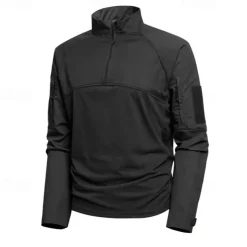 Men's Combat Shirt Hiking Shirt Tactical Military Shirt Long Sleeve Quarter Zip Top Outdoor Breathable Soft Polyester Patchwork Black Army Green Khaki Gym Climbing Camping / Hiking / Caving