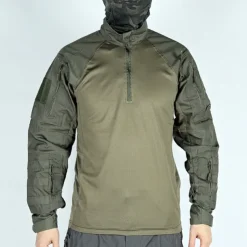 Men's Combat Shirt Hiking Shirt Tactical Military Shirt Long Sleeve Quarter Zip Top Outdoor Breathable Soft Polyester Patchwork Black Army Green Rough Black Gym Climbing Camping / Hiking / Caving