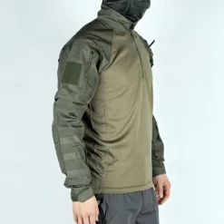 Men's Combat Shirt Hiking Shirt Tactical Military Shirt Long Sleeve Quarter Zip Top Outdoor Breathable Soft Polyester Patchwork Black Army Green Rough Black Gym Climbing Camping / Hiking / Caving