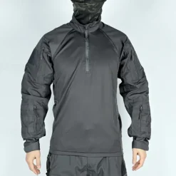 Men's Combat Shirt Hiking Shirt Tactical Military Shirt Long Sleeve Quarter Zip Top Outdoor Breathable Soft Polyester Patchwork Black Army Green Rough Black Gym Climbing Camping / Hiking / Caving