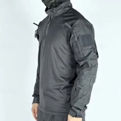 Men's Combat Shirt Hiking Shirt Tactical Military Shirt Long Sleeve Quarter Zip Top Outdoor Breathable Soft Polyester Patchwork Black Army Green Rough Black Gym Climbing Camping / Hiking / Caving