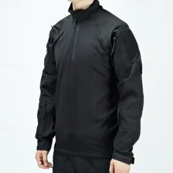 Men's Combat Shirt Hiking Shirt Tactical Military Shirt Long Sleeve Quarter Zip Top Outdoor Breathable Soft Polyester Patchwork Black Army Green Rough Black Gym Climbing Camping / Hiking / Caving