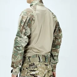 Men's Combat Shirt Hiking Shirt Tactical Military Shirt Long Sleeve Quarter Zip Top Outdoor Breathable Soft Polyester Patchwork Black Army Green Rough Black Gym Climbing Camping / Hiking / Caving