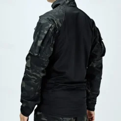 Men's Combat Shirt Hiking Shirt Tactical Military Shirt Long Sleeve Quarter Zip Top Outdoor Breathable Soft Polyester Patchwork Black Army Green Rough Black Gym Climbing Camping / Hiking / Caving