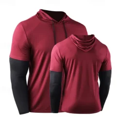 Men's Compression Shirt Athletic Shirt Gym Shirt Fitness Shirt 2 in 1 Long Sleeve Hoodie Casual Athleisure Fall Breathable Quick Dry Soft Gym Workout Running Walking Sportswear Activewear Color Block