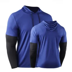 Men's Compression Shirt Athletic Shirt Gym Shirt Fitness Shirt 2 in 1 Long Sleeve Hoodie Casual Athleisure Fall Breathable Quick Dry Soft Gym Workout Running Walking Sportswear Activewear Color Block