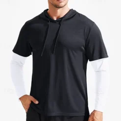 Men's Compression Shirt Athletic Shirt Gym Shirt Fitness Shirt 2 in 1 Long Sleeve Hoodie Casual Athleisure Fall Breathable Quick Dry Soft Gym Workout Running Walking Sportswear Activewear Color Block
