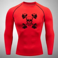 Men's Compression Shirt Athletic Shirt Gym Shirt Fitness Shirt Long Sleeve Tee Tshirt Casual Athleisure Fall Breathable Quick Dry Soft Gym Workout Running Walking Sportswear Activewear Skull White