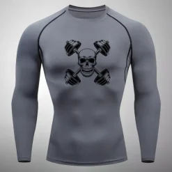 Men's Compression Shirt Athletic Shirt Gym Shirt Fitness Shirt Long Sleeve Tee Tshirt Casual Athleisure Fall Breathable Quick Dry Soft Gym Workout Running Walking Sportswear Activewear Skull White