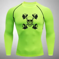 Men's Compression Shirt Athletic Shirt Gym Shirt Fitness Shirt Long Sleeve Tee Tshirt Casual Athleisure Fall Breathable Quick Dry Soft Gym Workout Running Walking Sportswear Activewear Skull White
