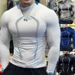Men's Compression Shirt Athletic Shirt Gym Shirt Fitness Shirt Padded Compression Shirt Long Sleeve Tee Tshirt Casual Athleisure Fall Quick Dry Soft Breathable Gym Workout Walking Jogging Sportswear