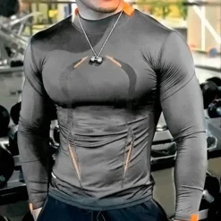 Men's Compression Shirt Athletic Shirt Gym Shirt Fitness Shirt Padded Compression Shirt Long Sleeve Tee Tshirt Casual Athleisure Fall Quick Dry Soft Breathable Gym Workout Walking Jogging Sportswear