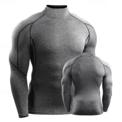 Men's Compression Shirt Athletic Shirt Gym Shirt Fitness Shirt Patchwork Long Sleeve Tee Tshirt Casual Athleisure Fall Breathable Quick Dry Soft Gym Workout Running Walking Sportswear Activewear