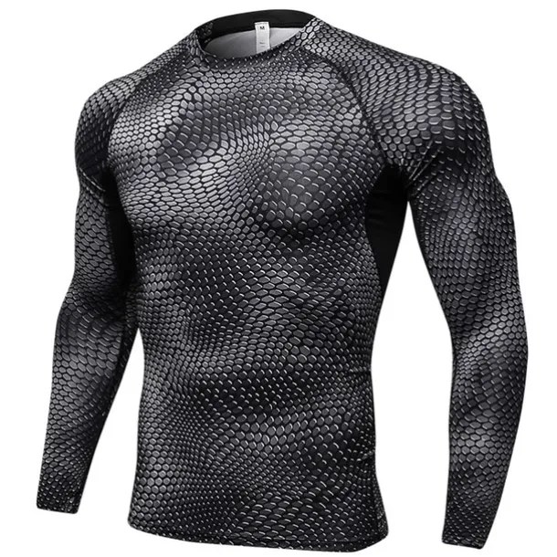 Men's Compression Shirt Running Shirt Long Sleeve Tee Tshirt Athletic Spandex Quick Dry Breathability Lightweight Stretchy Fitness Gym Workout Running Sportswear Activewear Snakeskin White Red Blue
