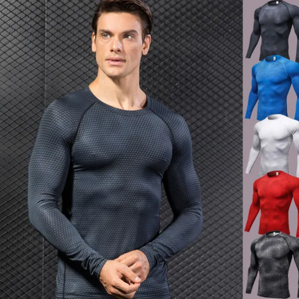 Men's Compression Shirt Running Shirt Long Sleeve Tee Tshirt Athletic Spandex Quick Dry Breathability Lightweight Stretchy Fitness Gym Workout Running Sportswear Activewear Snakeskin White Red Blue