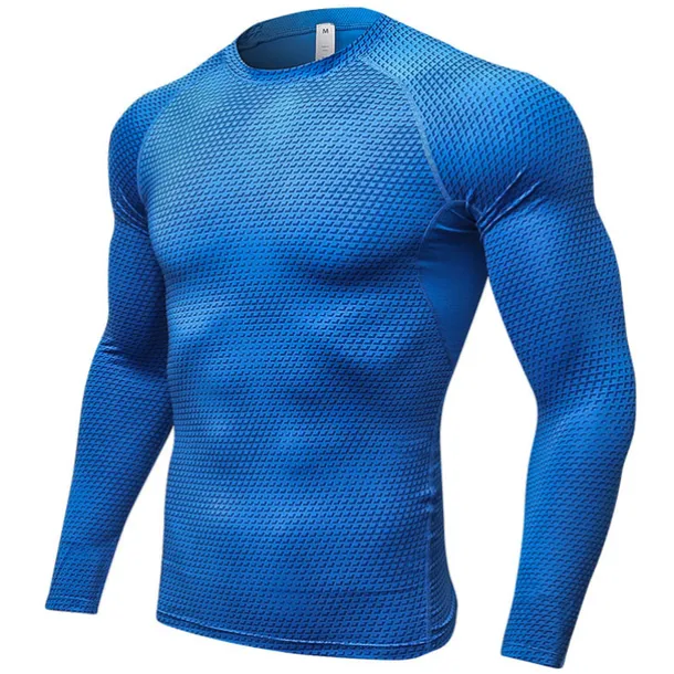 Men's Compression Shirt Running Shirt Long Sleeve Tee Tshirt Athletic Spandex Quick Dry Breathability Lightweight Stretchy Fitness Gym Workout Running Sportswear Activewear Snakeskin White Red Blue