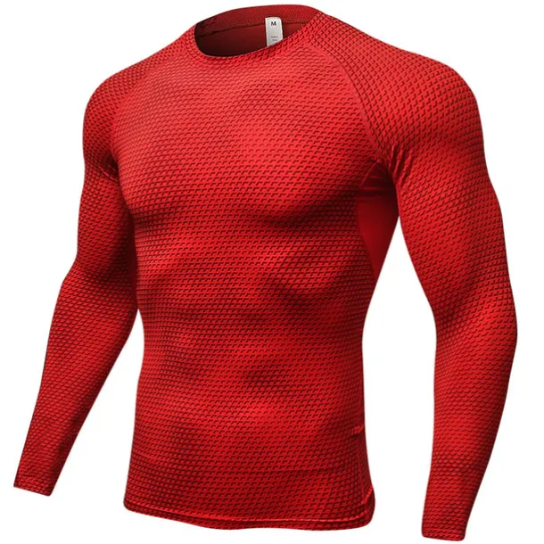 Men's Compression Shirt Running Shirt Long Sleeve Tee Tshirt Athletic Spandex Quick Dry Breathability Lightweight Stretchy Fitness Gym Workout Running Sportswear Activewear Snakeskin White Red Blue