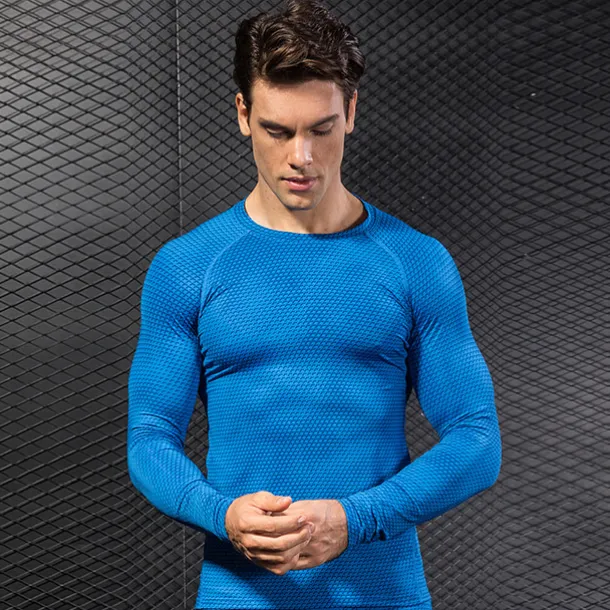 Men's Compression Shirt Running Shirt Long Sleeve Tee Tshirt Athletic Spandex Quick Dry Breathability Lightweight Stretchy Fitness Gym Workout Running Sportswear Activewear Snakeskin White Red Blue