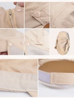 Men's Convertible Sun Hat with Neck Flap and Detachable Face Cover, UV Protection Lightweight Cap for Outdoor Hiking, Fishing, and Camping