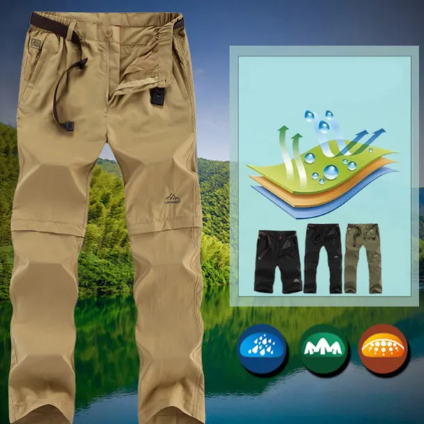 Men's Convertible Zip Off Pants Hiking Pants Trousers Summer Outdoor Waterproof Breathable Quick Dry Multi Pockets Pants / Trousers Bottoms Elastic Waist Army Green Khaki Camping / Hiking Fishing