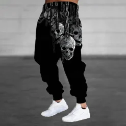 Men's Cool Skulls Chains Print Halloween Costumes Sweatpants Joggers Trousers Mid Waist Drawstring Elastic Waist Dark Gothic Style Jogging Streetwear Workout Athletic Sweatpants with Pockets Spring