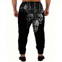 Men's Cool Skulls Chains Print Halloween Costumes Sweatpants Joggers Trousers Mid Waist Drawstring Elastic Waist Dark Gothic Style Jogging Streetwear Workout Athletic Sweatpants with Pockets Spring