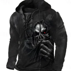 Men's Cool Skulls Hoodie Hoodies Sweatshirt Fashion Cool Long Sleeve Hooded Vacation Travel Streetwear Black Drawstring Fall Winter Designer