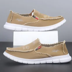 Men's Coral Slip-On Canvas Shoes with Frayed Edges – Casual and Comfortable Sneakers for Everyday Wear