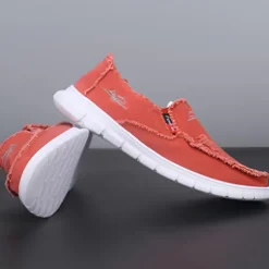 Men's Coral Slip-On Canvas Shoes with Frayed Edges – Casual and Comfortable Sneakers for Everyday Wear