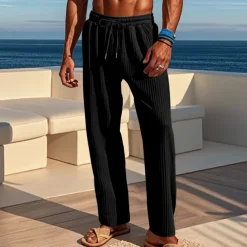 Men's Corduroy Pants Trousers Summer Pants Beach Pants Pocket Elastic Waist Drawstring Plain Comfort Sports Outdoor Daily Fashion Casual Black Green Micro-elastic