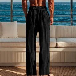 Men's Corduroy Pants Trousers Summer Pants Beach Pants Pocket Elastic Waist Drawstring Plain Comfort Sports Outdoor Daily Fashion Casual Black Green Micro-elastic