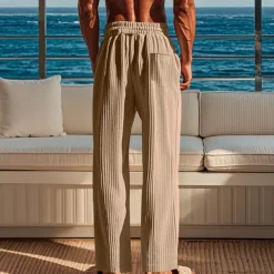 Men's Corduroy Pants Trousers Summer Pants Beach Pants Pocket Elastic Waist Drawstring Plain Comfort Sports Outdoor Daily Fashion Casual Black Green Micro-elastic