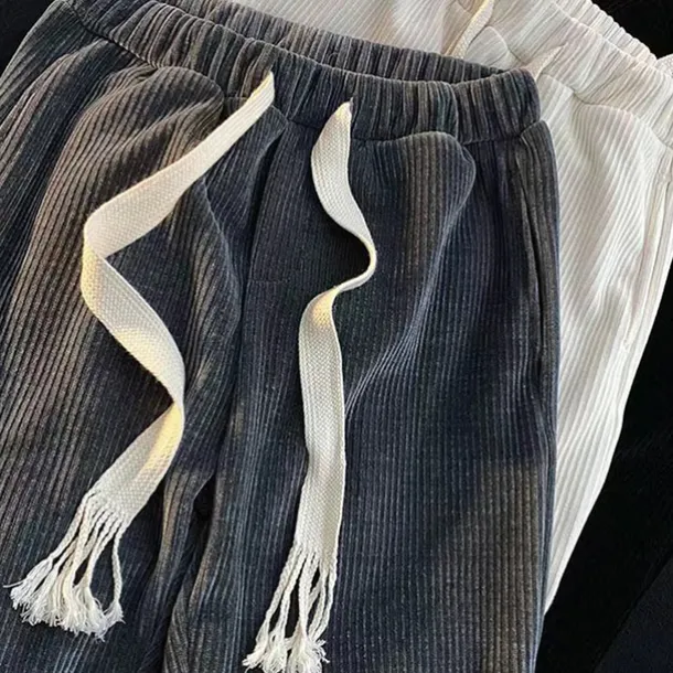 Men's Corduroy Pants Winter Pants Trousers Drawstring Elastic Waist Straight Leg Solid Color Comfort Warm Casual Daily Streetwear Sports Fashion Black Apricot Micro-elastic