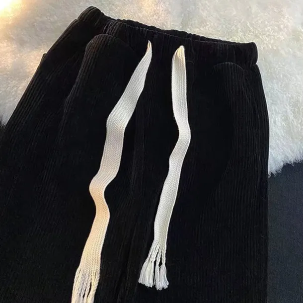 Men's Corduroy Pants Winter Pants Trousers Drawstring Elastic Waist Straight Leg Solid Color Comfort Warm Casual Daily Streetwear Sports Fashion Black Apricot Micro-elastic