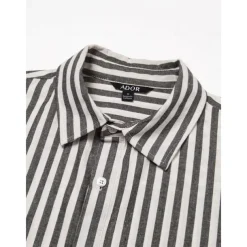 Men's Cotton Black Long Sleeve Striped Fold-over Collar School Formal Clothing Apparel Elegant Active Vacation Vintage