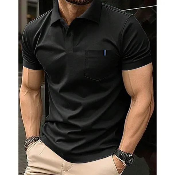 Men's Cotton Blend Polo Shirt Golf Shirt Casual Holiday Ribbed Polo Collar Short Sleeve Fashion Basic Solid Color Patchwork Pocket Summer Regular Fit Light Blue Black White Yellow Royal Blue Cotton