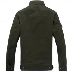 Men's Cotton Embroidered Military Jacket Cargo Jacket with Shoulder Straps Long Sleeve Standing Collar Multi-Pockets Coat Trucker Jacket US Flag Print Tactical Outerwear