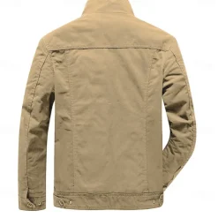 Men's Cotton Embroidered Military Jacket Cargo Jacket with Shoulder Straps Long Sleeve Standing Collar Multi-Pockets Coat Trucker Jacket Western Cow Print Tactical Outerwear