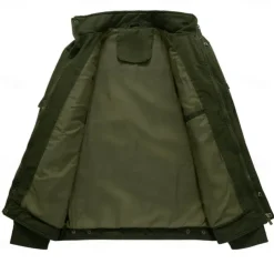 Men's Cotton Embroidered Military Jacket Cargo Jacket with Shoulder Straps Long Sleeve Standing Collar Multi-Pockets Coat Trucker Jacket US Flag Print Tactical Outerwear