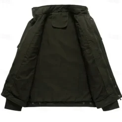 Men's Cotton Embroidered Military Jacket Windbreaker with Shoulder Straps Long Sleeve Standing Collar Multi-Pockets Trucker Jacket USA Flag Print Tactical Outerwear