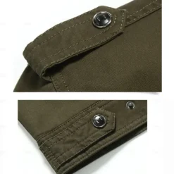 Men's Cotton Embroidered Military Jacket Cargo Jacket with Shoulder Straps Long Sleeve Standing Collar Multi-Pockets Coat Trucker Jacket 1776 Letter Print Tactical Outerwear