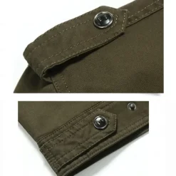 Men's Cotton Embroidered Military Jacket Cargo Jacket with Shoulder Straps Long Sleeve Standing Collar Multi-Pockets Coat Trucker Jacket Tactical Outerwear