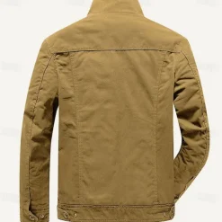 Men's Cotton Embroidered Military Jacket Cargo Jacket with Shoulder Straps Long Sleeve Standing Collar Multi-Pockets Coat Trucker Jacket Tactical Outerwear