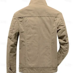 Men's Cotton Embroidered Military Jacket Cargo Jacket with Shoulder Straps Long Sleeve Standing Collar Multi-Pockets Coat Trucker Jacket Star Print Tactical Outerwear